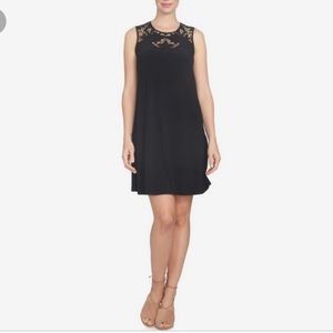 CECE CUTOUT YOKE A-LINE SHIFT DRESS, BLACK